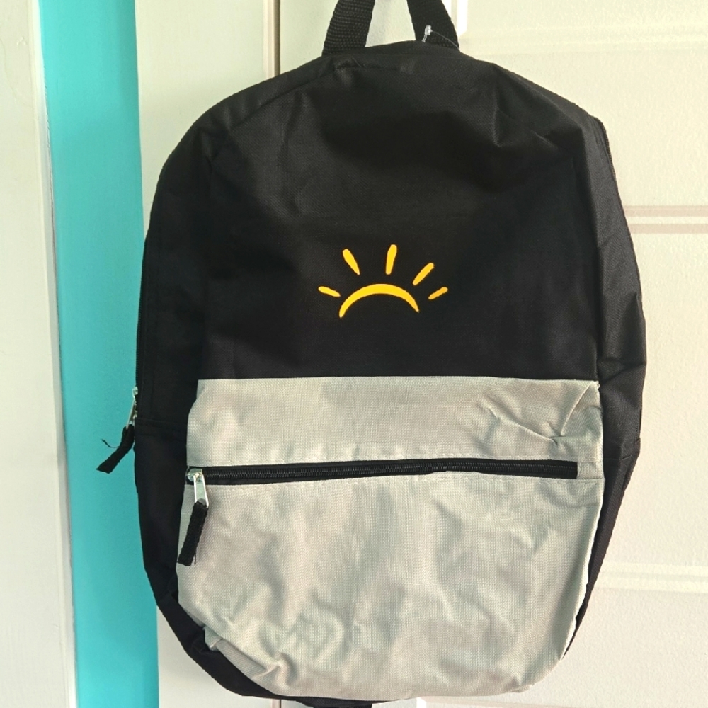 Yellow Sun Black Gray Backpack New W Tags NWT back To School Bag Adjustable Stra
